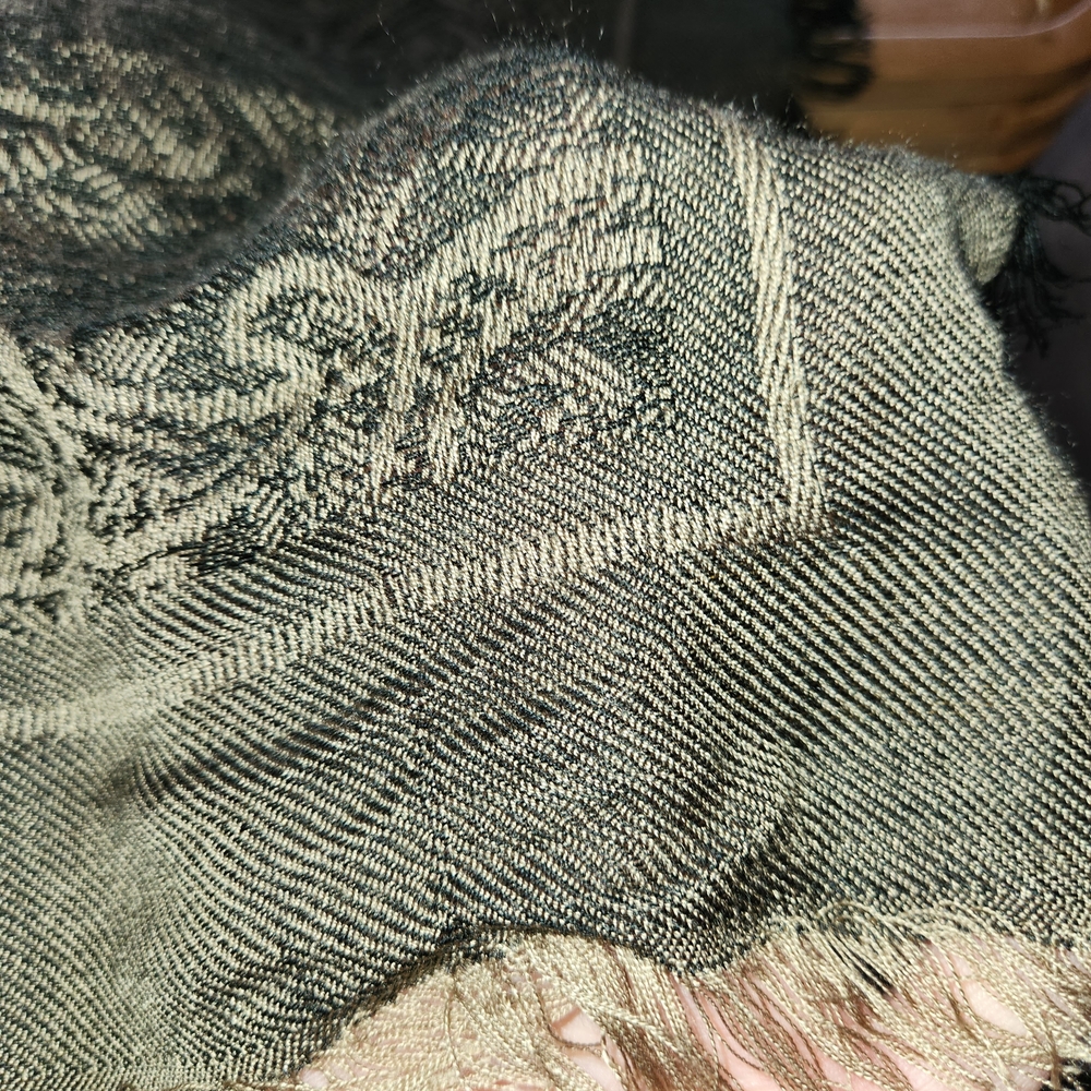 Black and Olive Hue TAN Patterned Scarf. - Picture 7 of 8